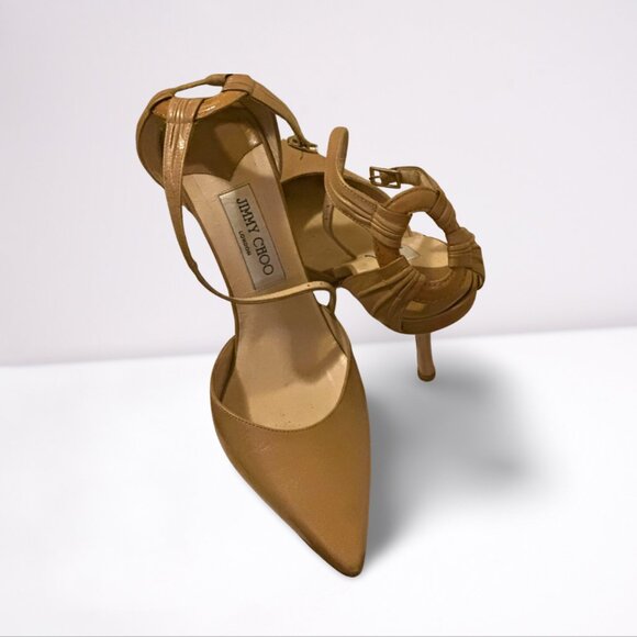 Jimmy Choo Nude Pointed-Toe Ankle Strap Heels – Size 9 - Picture 2 of 5